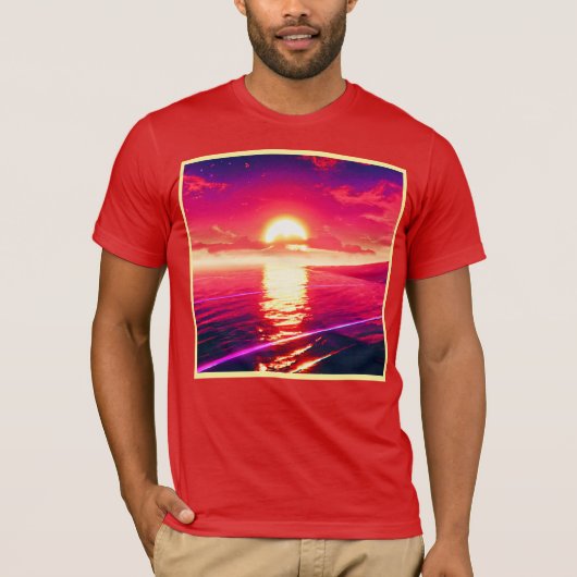 Digitale Synthwave Sunset Zee Reflectie T-shirt (Voorkant)
