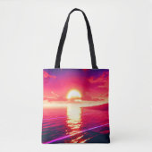 Digitale Synthwave Sunset Zee Reflectie Tote Bag (Voorkant)