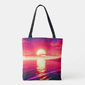 Digitale Synthwave Sunset Zee Reflectie Tote Bag (Achterkant)