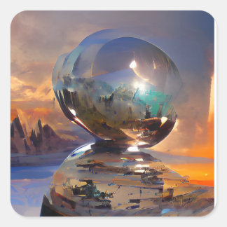 Digitale tabel met panoramisch uitzicht mooie kleu vierkante sticker