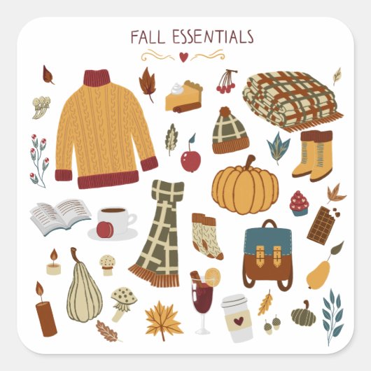 Digitale tekening herfst Essentials Vierkante Sticker (Voorkant)