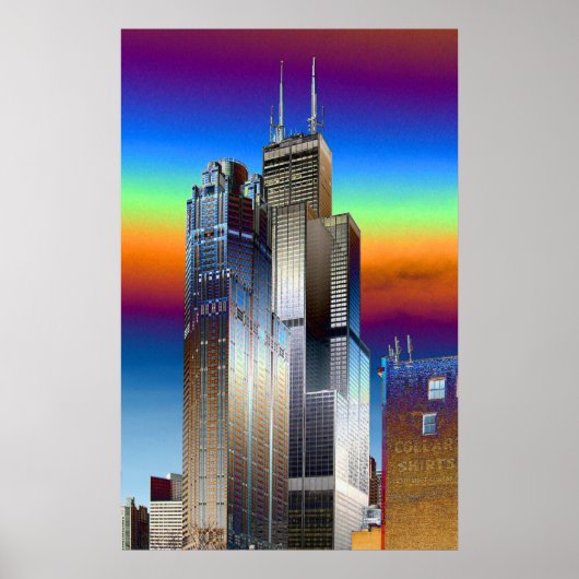Digitale tekening Willis/Sears-toren in Chicago Poster (Voorkant)