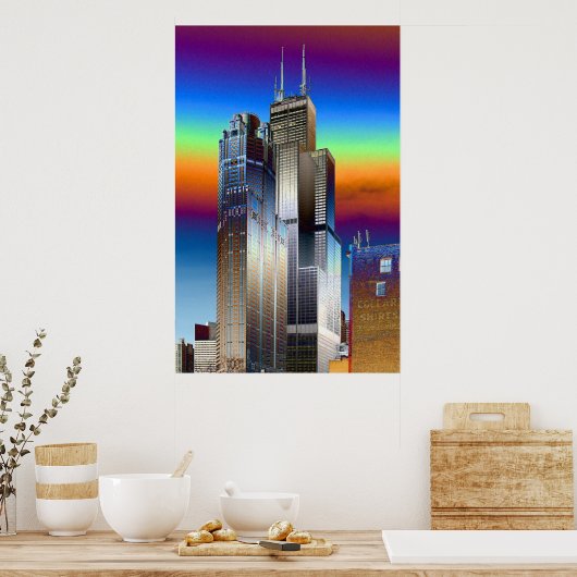 Digitale tekening Willis/Sears-toren in Chicago Poster (Keuken)