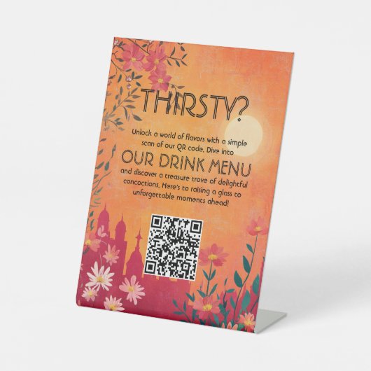 Digitale toegang Sunset Serenade bruiloft Drinken Reclamebord Met Voetstuk (Voorkant)