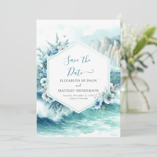 Digitale typografie Nautische bruiloft Save The Date (Staand voorkant)