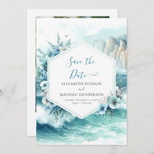 Digitale typografie Nautische bruiloft Save The Date (Voorkant / Achterkant)