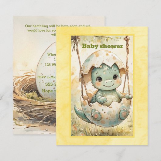 Digitale uitnodiging voor baby dinosaurus douche (Voorkant / Achterkant)