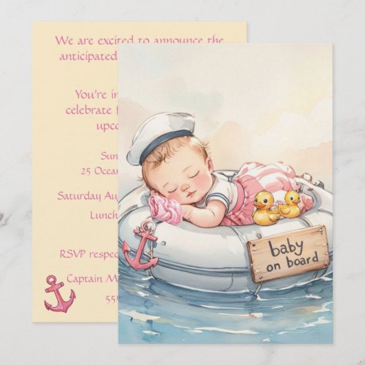Digitale uitnodiging voor baby zeilmeisje (Voorkant / Achterkant)