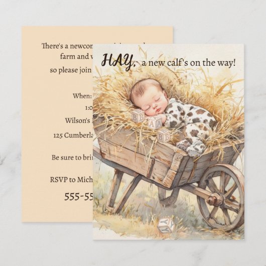 Digitale uitnodiging voor babykoe shower (Voorkant / Achterkant)