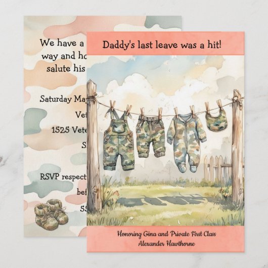 Digitale uitnodiging voor militaire baby shower (Voorkant / Achterkant)