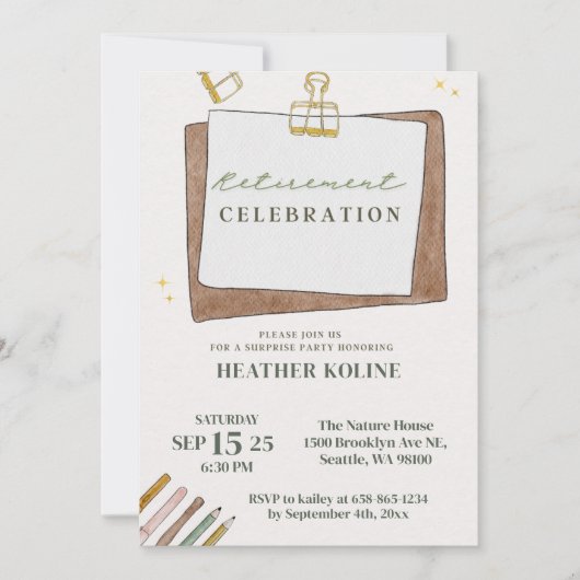 Digitale Unieke Leraar Pensioen Partij Sjabloon Kaart (Voorkant)