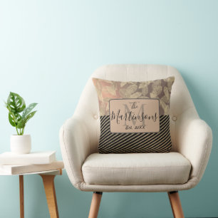 Digitale veren met Gold Stripes Monogram familie Kussen