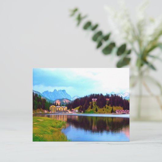 Digitale verf - Meer van Misurina, Italië Briefkaart (Staand voorkant)