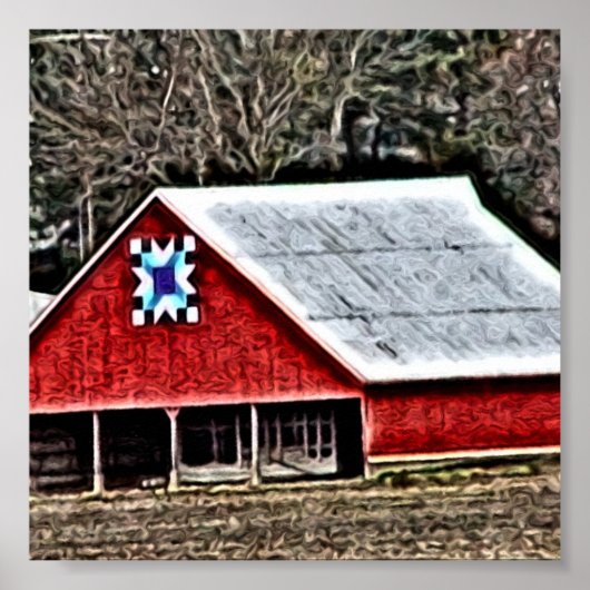Digitale verf met Red Barn Quilt Poster (Voorkant)