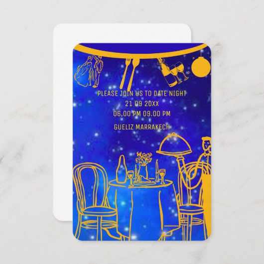 Digitale Verjaardag Diner Uitnodiging Sjabloon, Zw (Voorkant / Achterkant)