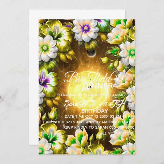 Digitale Verjaardag Diner Uitnodiging Sjabloon, Zw (Voorkant / Achterkant)