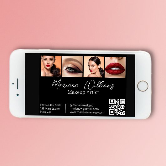 digitale visitekaart 4 foto's qr-code zwarte kaart