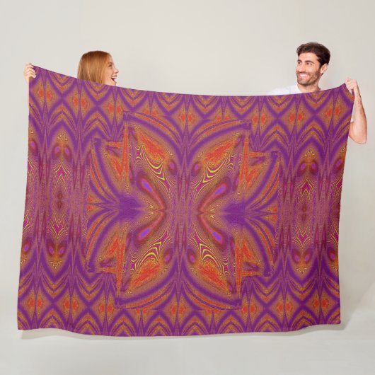 Digitale Vlinder Oranje Paarse Fleece Deken (In situ)