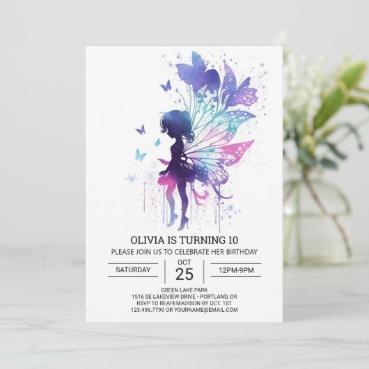 Digitale Vlinder Sprookje Verjaardag Charm Kaart (Staand voorkant)