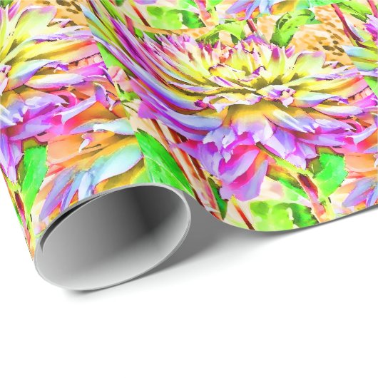 Digitale Waterverf Dahlia Gift Cadeaupapier (Rol Hoek)