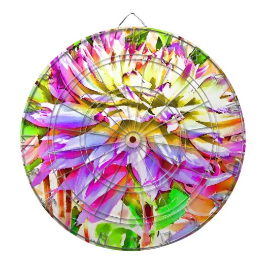 Digitale Waterverf Dahlia Gift Dartbord (Voorkant)