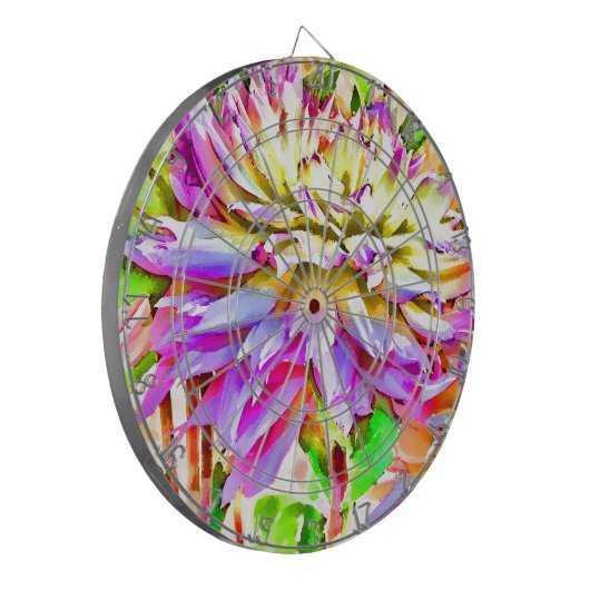 Digitale Waterverf Dahlia Gift Dartbord (Voorkant Links)