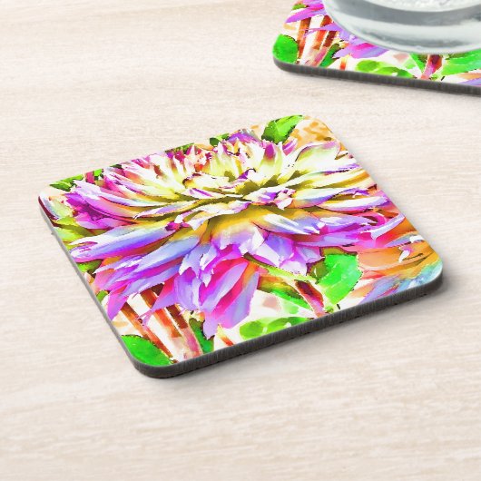 Digitale Waterverf Dahlia Gift Drankjes Onderzetter (Linkerzijde)