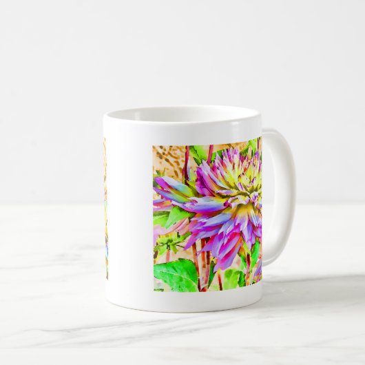 Digitale Waterverf Dahlia Gift Koffiemok (Voorkant rechts)