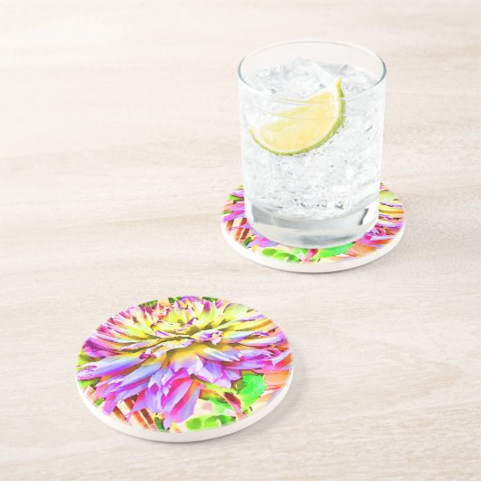 Digitale Waterverf Dahlia Gift Zandsteen Onderzetter (Zijkant)