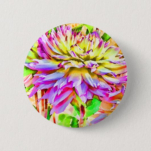 Digitale Waterverf Dahlia Pin Button (Voorkant)