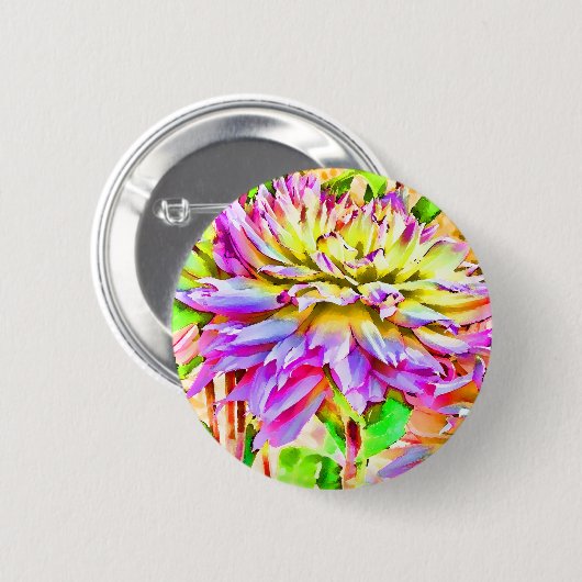 Digitale Waterverf Dahlia Pin Button (Voorkant /achterkant)