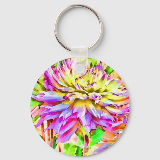 Digitale Waterverf Dahlia Sleutelhanger (Voorkant)