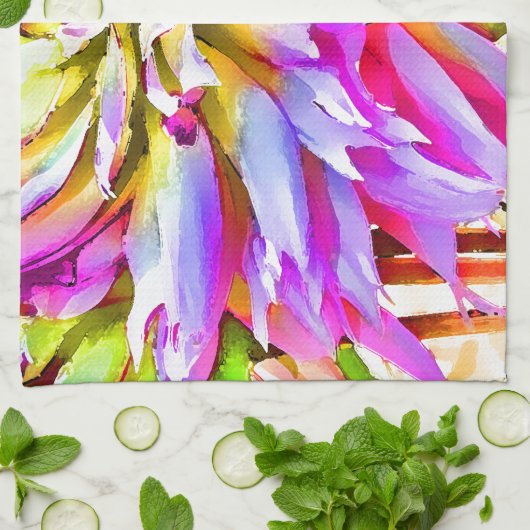 Digitale Waterverf Dahlia Theedoek (Gevouwen)