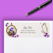 Digitale Waterverf Delicate Blue Bird in Nest Etiket