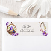 Digitale Waterverf Delicate Blue Bird in Nest Etiket (Insitu)