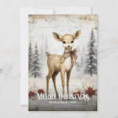 Digitale waterverf rood-wit kerstkaart met hert (Voorkant)