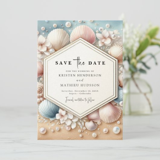 Digitale Waterverf strand bruiloft Save The Date (Staand voorkant)