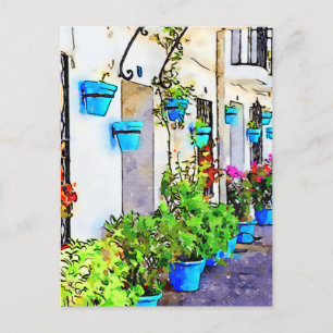 Digitale waterverf van de straat in Mijas Pueblo Briefkaart