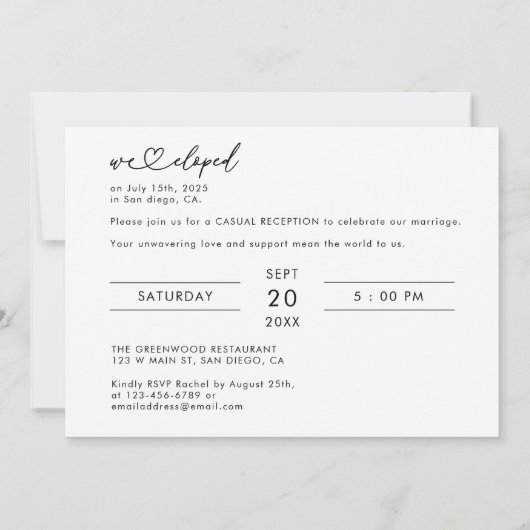 Digitale We Eloped Card Elopement Huwelijksfeest Kaart (Achterkant)