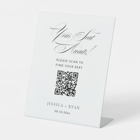 Digitale Wedding Script Zitting Grafiek met QR-cod Reclamebord Met Voetstuk (Voorkant)