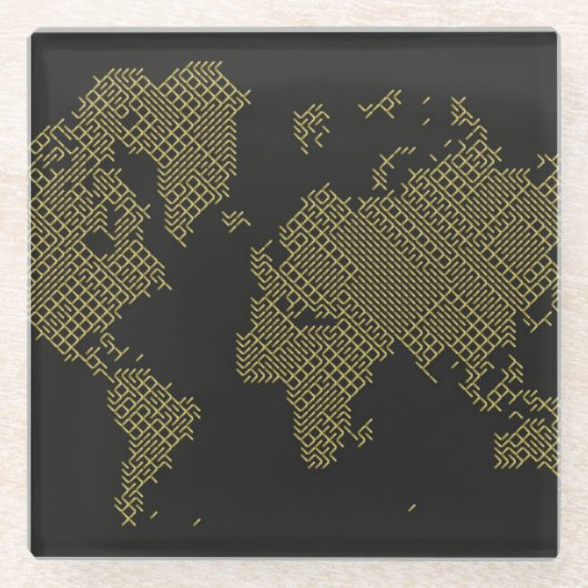 Digitale Wereldkaart Glazen Onderzetter (Voorkant)