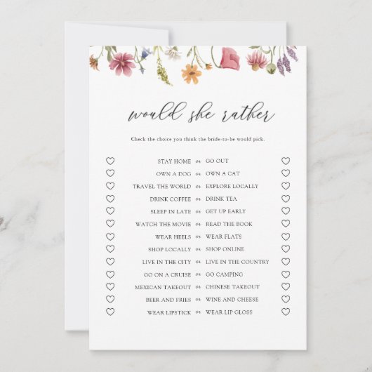 Digitale Wilde Bloem Zou Ze Liever Bruidsuitnodigi Kaart (Voorkant)