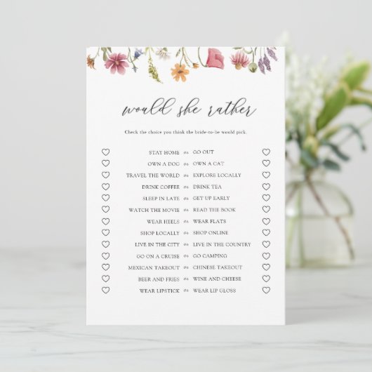 Digitale Wilde Bloem Zou Ze Liever Bruidsuitnodigi Kaart (Staand voorkant)