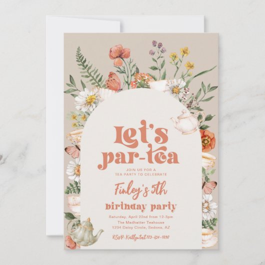 Digitale Wildflower Tea Party Uitnodiging voor ver (Voorkant)