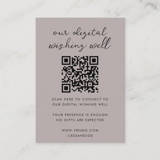 Digitale Wishing Well QR Code Wedding Registry Informatiekaartje (Voorkant)