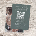 Digitale Wishing Well QR Code Wedding Registry Informatiekaartje<br><div class="desc">Eenvoudig, stijlvol bruiloft digitaal wensend goed fotoomhullingskaart in een moderne, minimalistische ontwerpstijl met een elegante natuurlijke scripttypografie in klassiek wit op een sage groene achtergrond, met een informeel handschrift stijllettertype. Het ontwerp kan gemakkelijk met uw titel, betalingsdetails (Zelle, Venmo, PayPal), scannbare QR-code, bericht en foto worden gepersonaliseerd voor een uniek...</div>