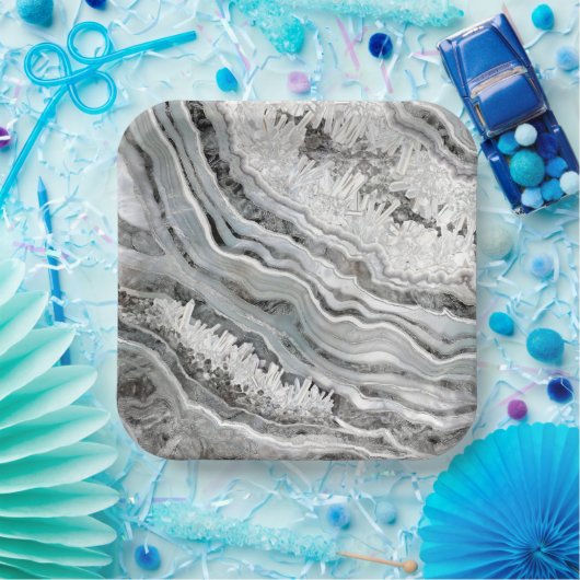 Digitale zwart-wit- en zilvergeode kunst papieren bordje (Feest)