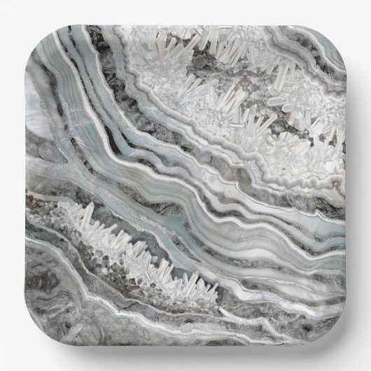 Digitale zwart-wit- en zilvergeode kunst papieren bordje (Voorkant)