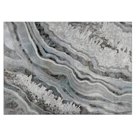 Digitale zwart-wit- en zilvergeode kunst snijplank (Voorkant)