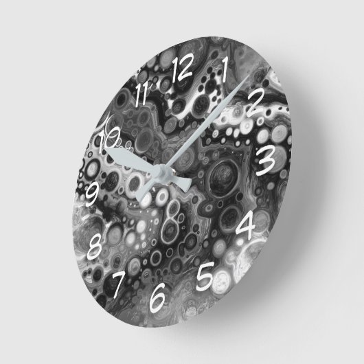 Digitale zwart-witfluïde kunst ronde klok (Hoek)